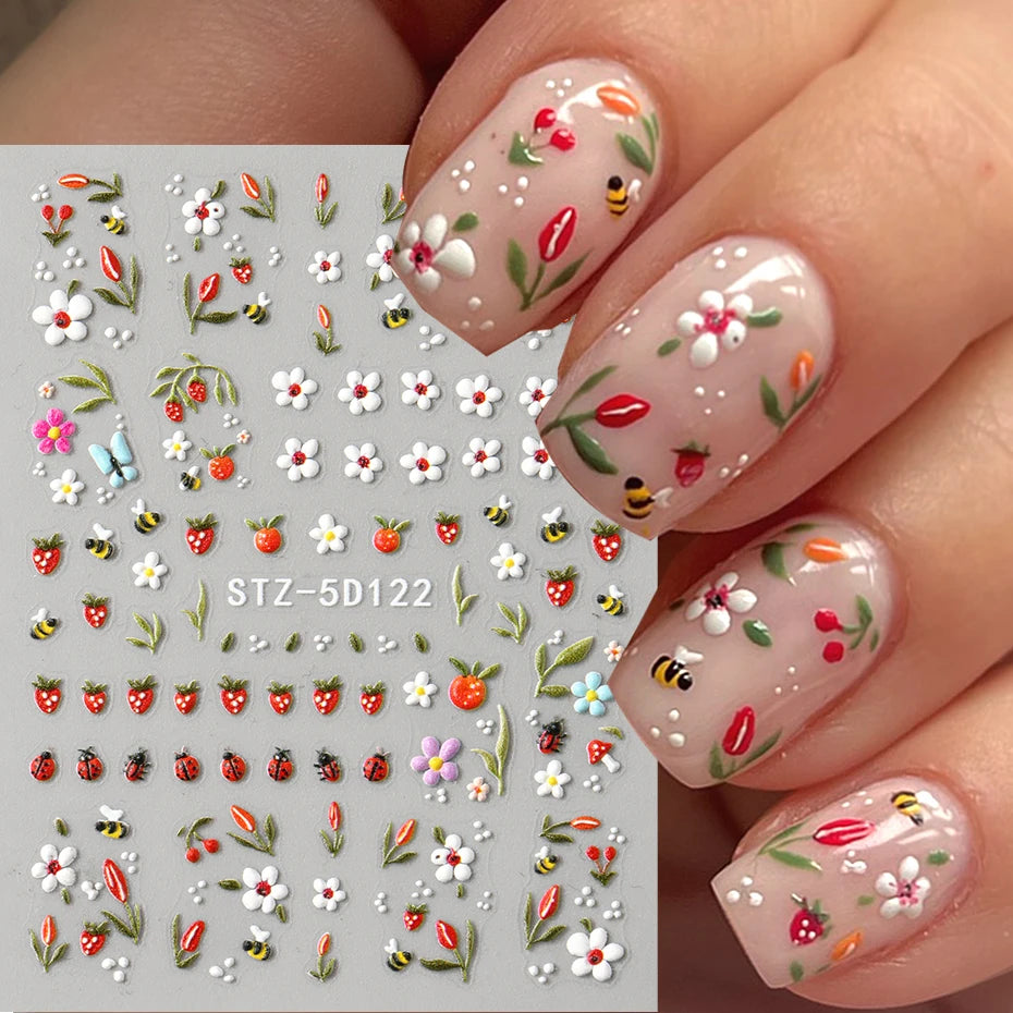 5D Embossed Kawaii Ladybug Nail Stickers