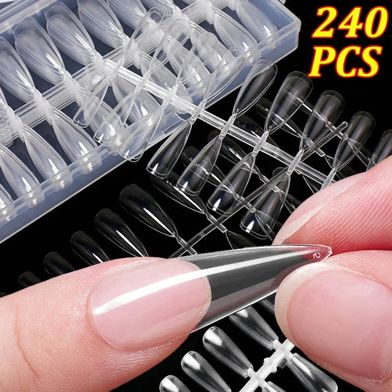 24 Stiletto Coffin Nails | Acrylic Extension French Fake Nail Tips Nail Art Tool