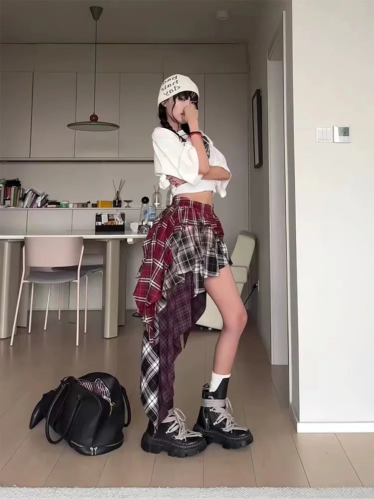 Fall Festival Dress To Impress | Plaid Tassel Short Skirt High Waist Half Skirt