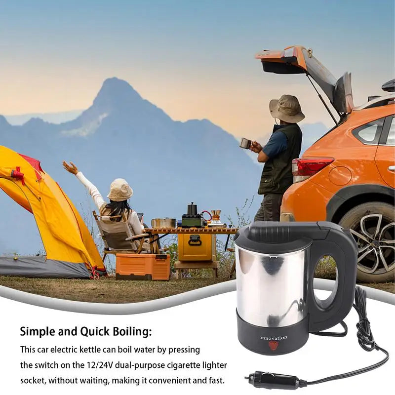 500ml Portable Car Kettle - 12V/24V Automatic Shut off Heated Water