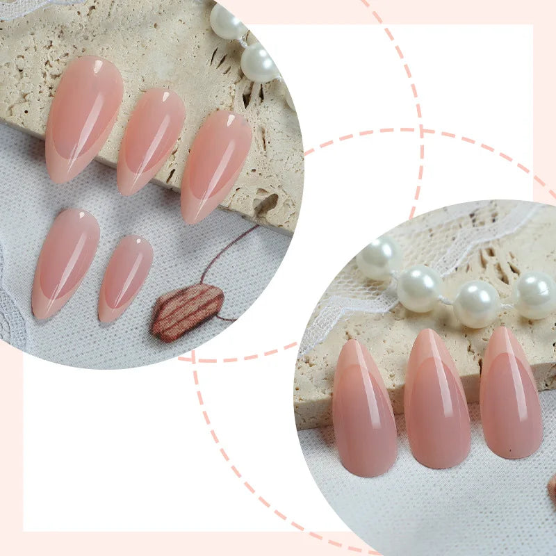 24 Nude Press On Nails | Short Almond Fake Nails | White French Tip | DIY Manicure