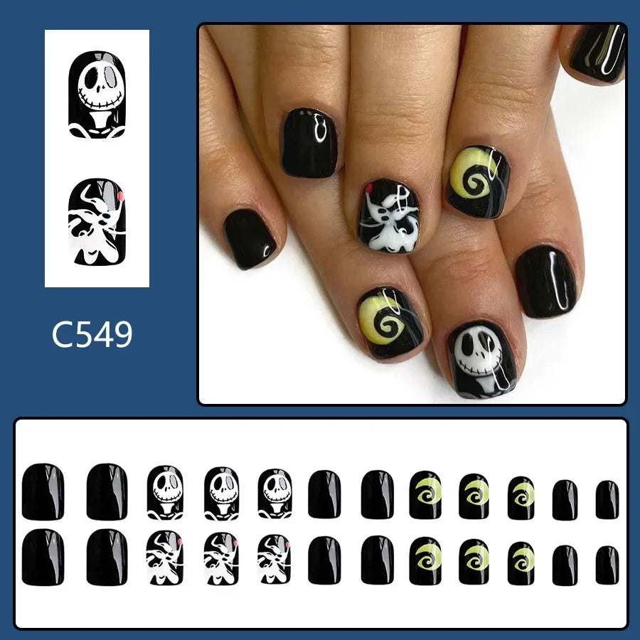 24 Classy Halloween Nails Short | Cute Naughty Puppy Fake Nails Shiny square Wear Nail