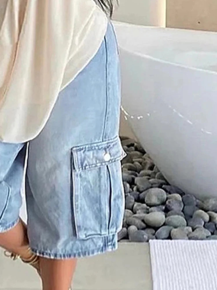Beautyblue Loose Wide Leg Pants | Women's Denim Shorts | Vintage Fashion Loose Pocket Pants