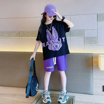 Summer Girls Cartoon T-Shirt | Outfits For 10 Year Olds Girl | School Kids 2PCS Tracksuit Children Jogging Outfit 2-14 Yr