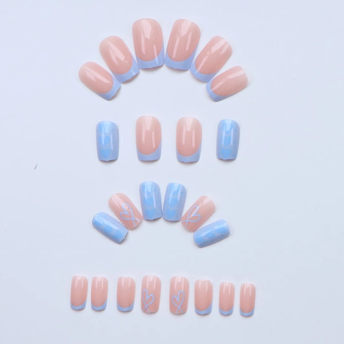 24 Blue French nails | hearts on nails Detachable And Reusable Jelly Glue 1pc Cuticle Pusher