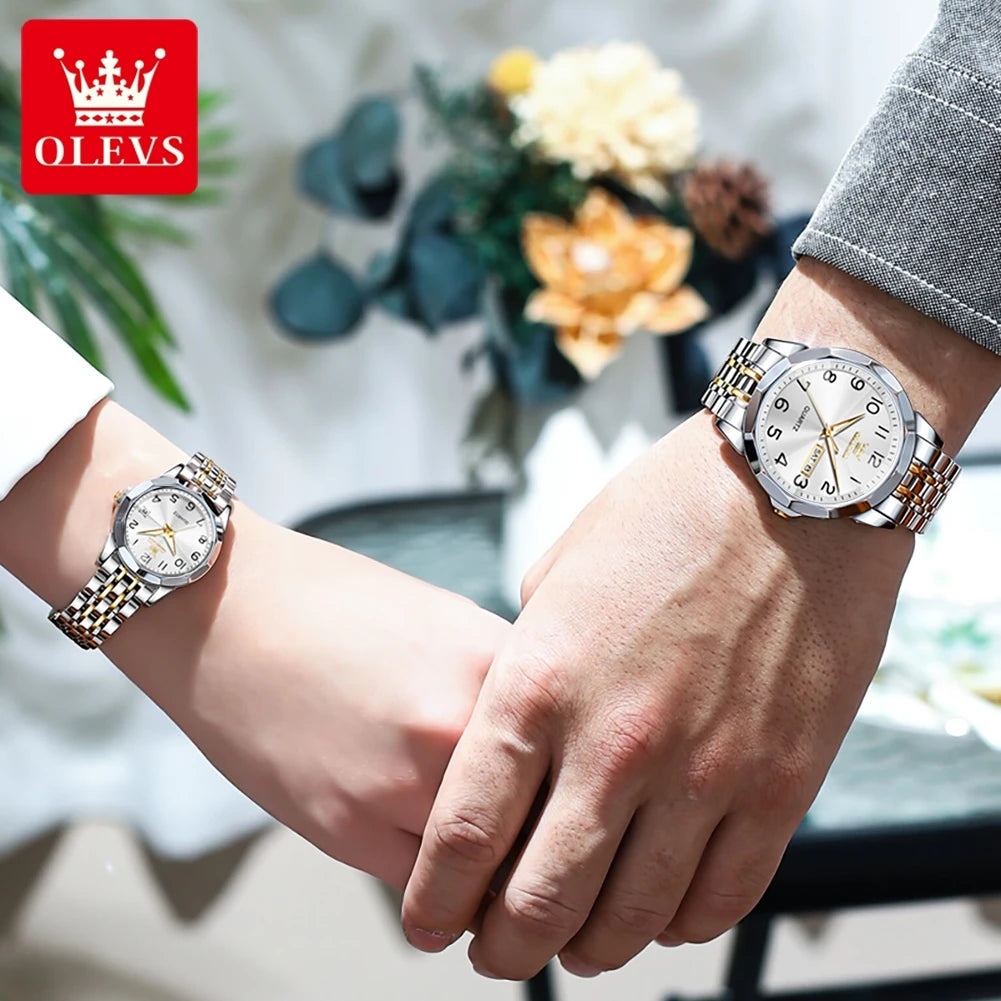 OLEVS 9970 quartz brand watches | Classic Rhombus Mirror Waterproof Digital Couple Watch