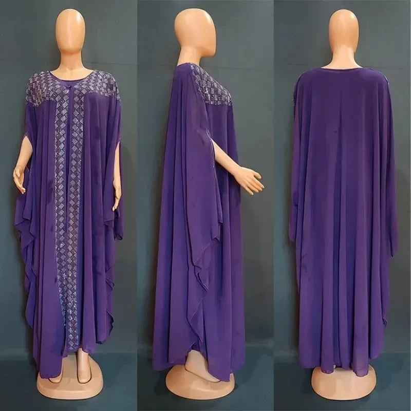 Modern Islamic Dresses For Eid | Luxury Rhinestones African Dress for Women | Muslim 2 Piece Set