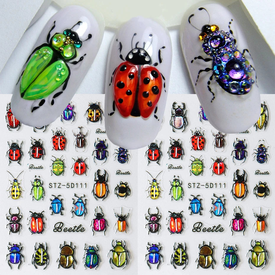 5D Beetle Ladybug Nail Art Sticker Decals Cartoon Insert