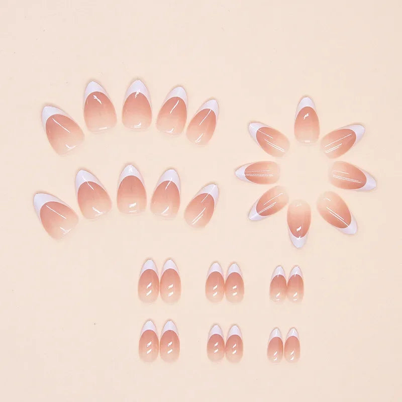 30 Pcs Almond Nail Inspo | White French Medium Short Almonds Press on Nails for Women
