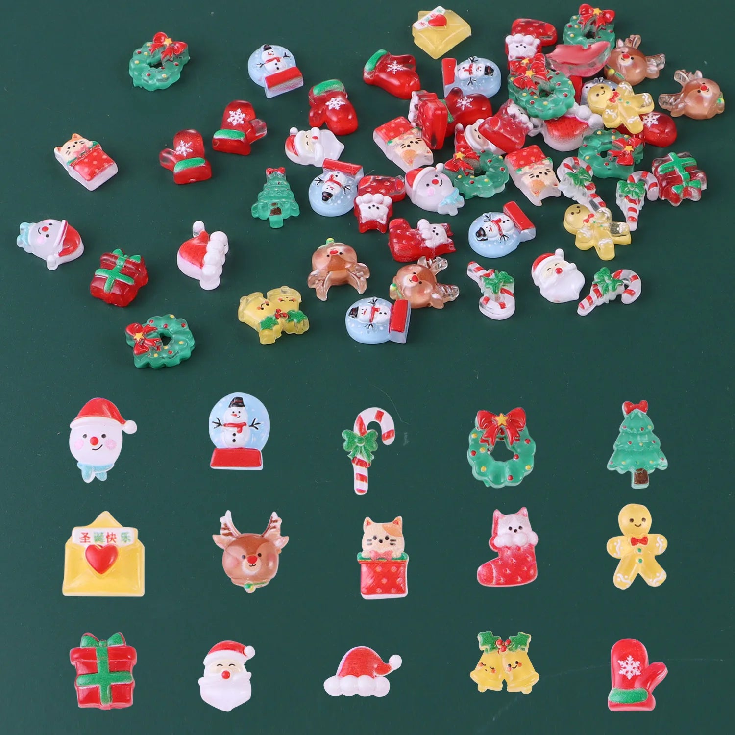 50 Resin Christmas Nail Art | cute cartoon mini mixed Christmas resin nail art rhinestones DIY nail art crafts