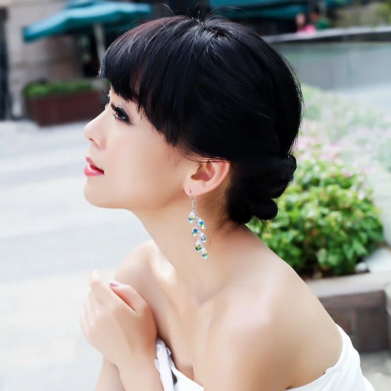 Luxury Silver Color Metal Inlaid Water Droplet Stone Hook Earrings