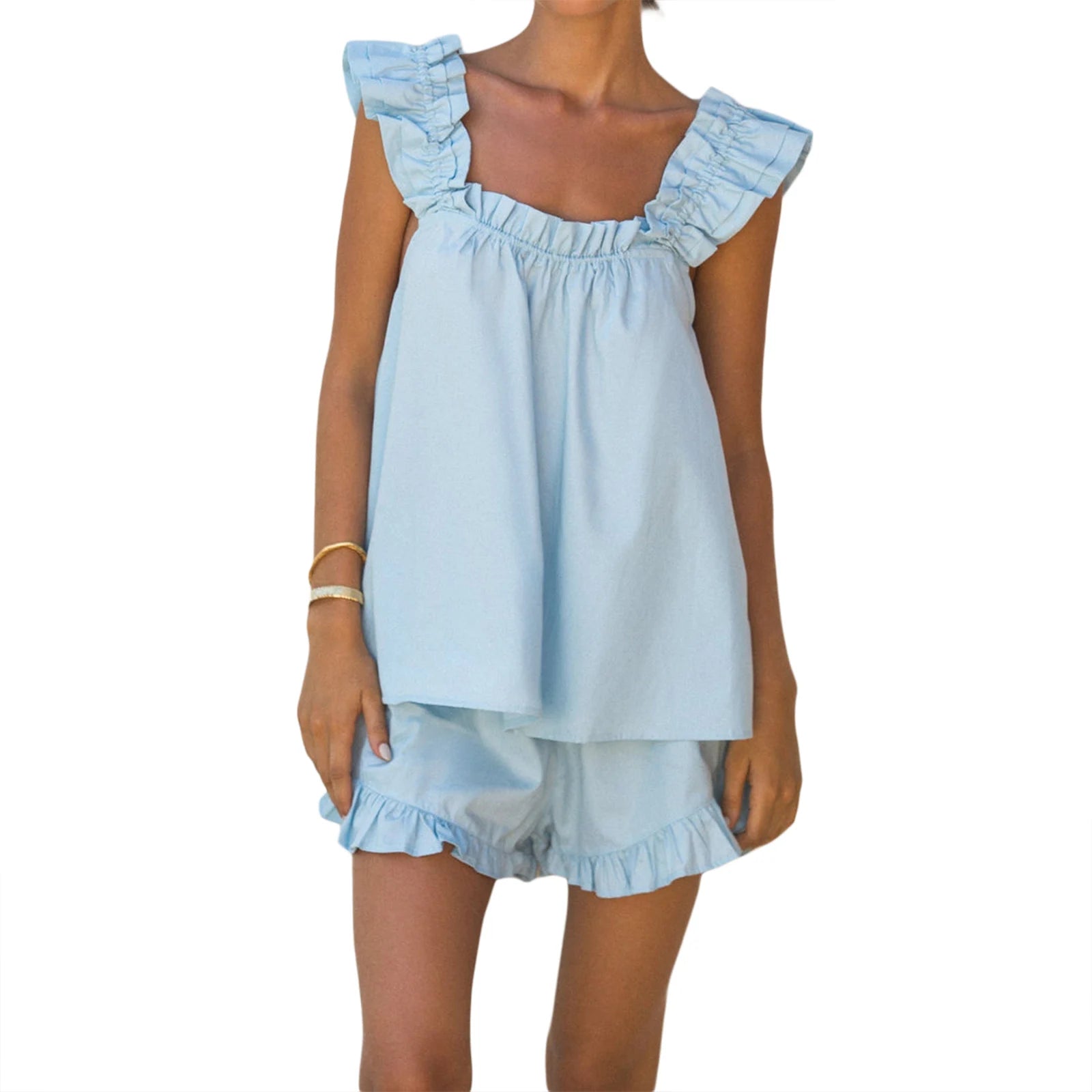 Imcute Summer Pajama Sets  | 2 Piece Outfits Cute Ruffle Trim Cami Top and Shorts