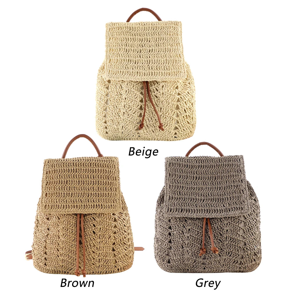 Woven Straw Backpack | Holiday Shoulders Bucket Bag for Women