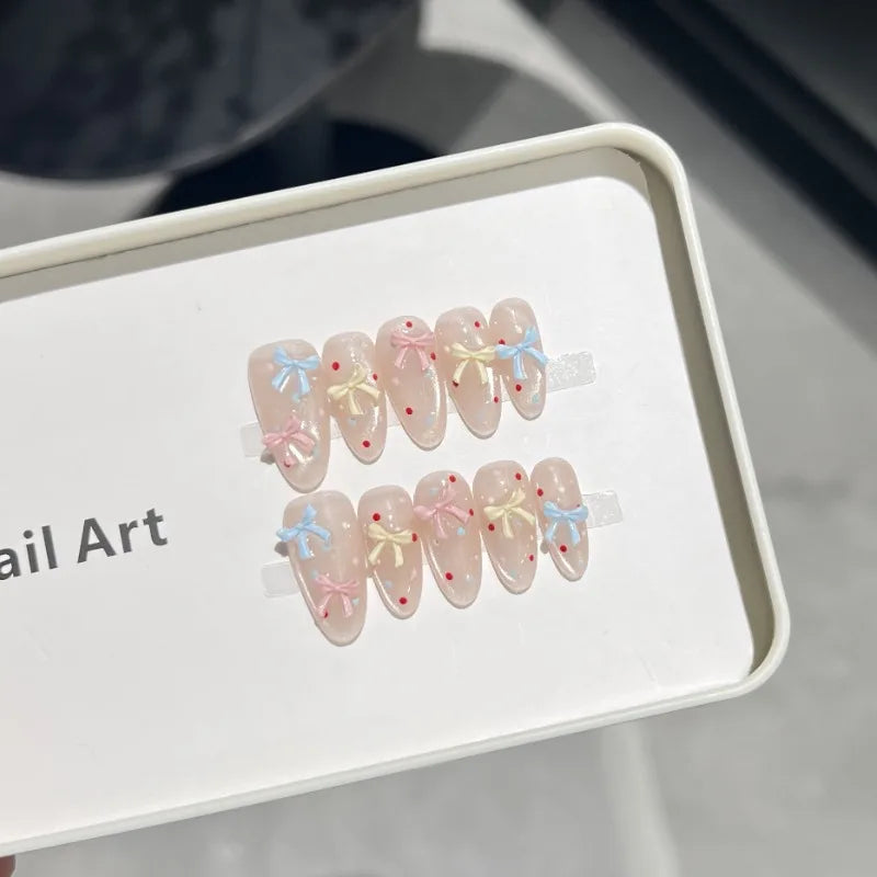 10 Bow Polka Dot Nails | Press On Nails | Removable Reusable