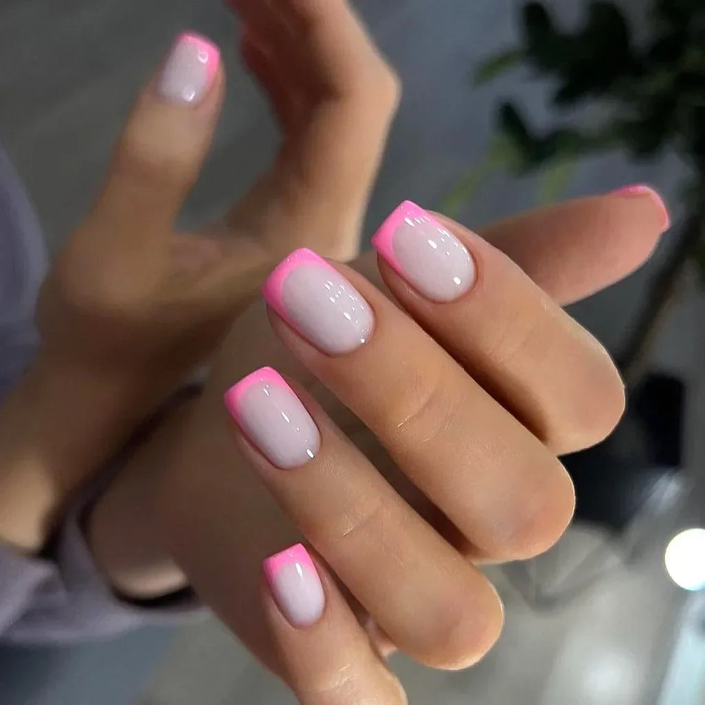 Yellow French Nail Art | Summer Simple Short Almond Fake Nails