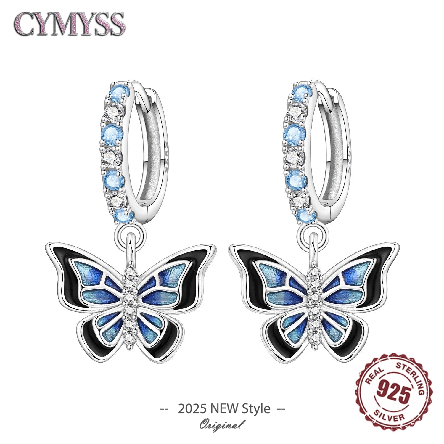 Blue Butterfly Earrings | Heart Flower Leaf Design Women Party Jewelry Gift | Ear Loops