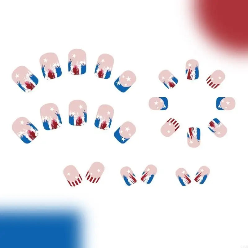 Q1QD 4th of July Short Square French Press-On Nails