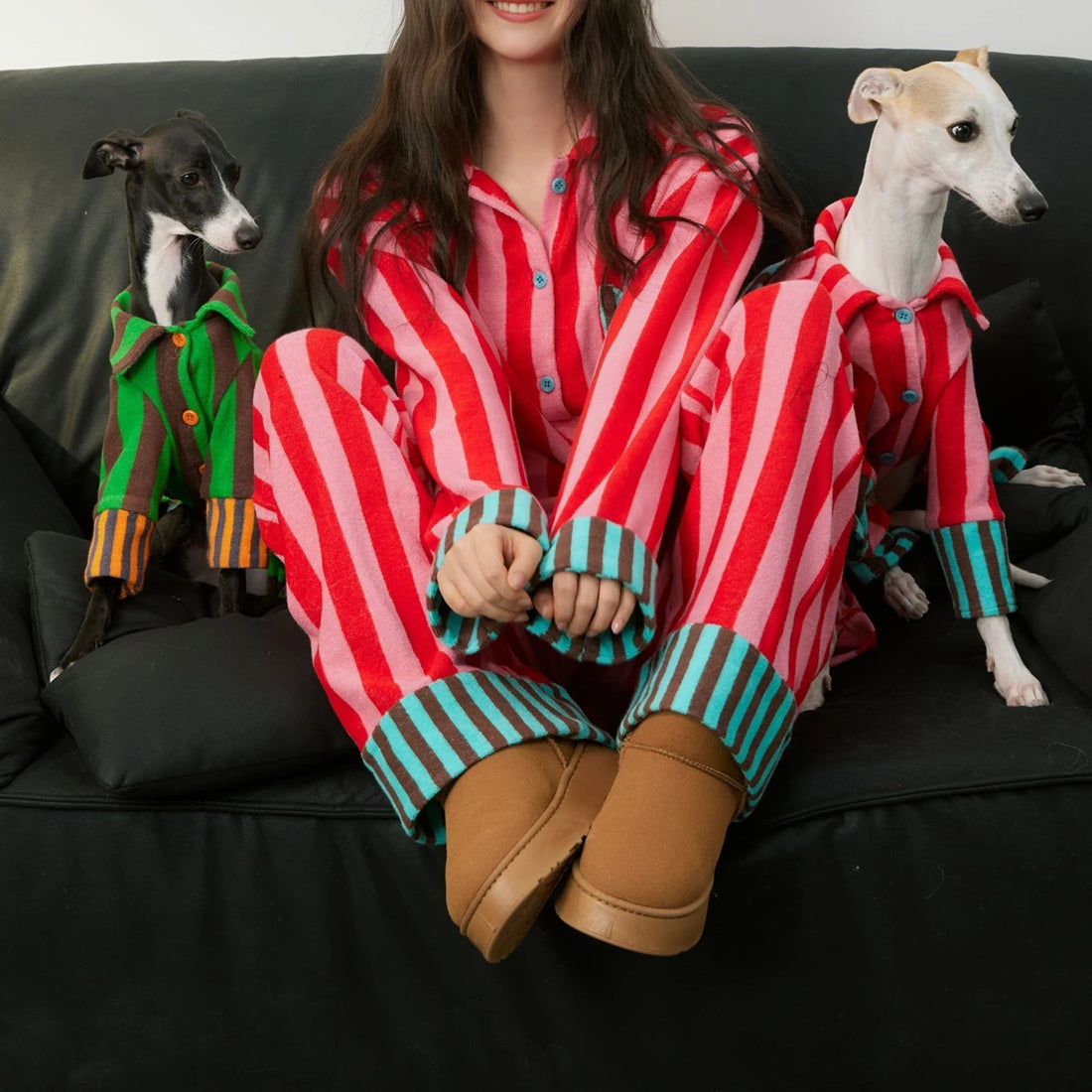 Christmas 2 Piece Set Women's | Loungewear Set Striped Lapel Colorblock Long Sleeves+Loose Pants