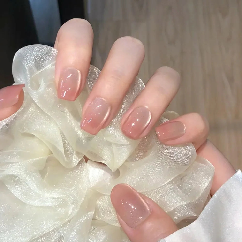 24 Cat eye glitter nails | Short Square Nails Sweet Cool Gradient Summer Fake Nails