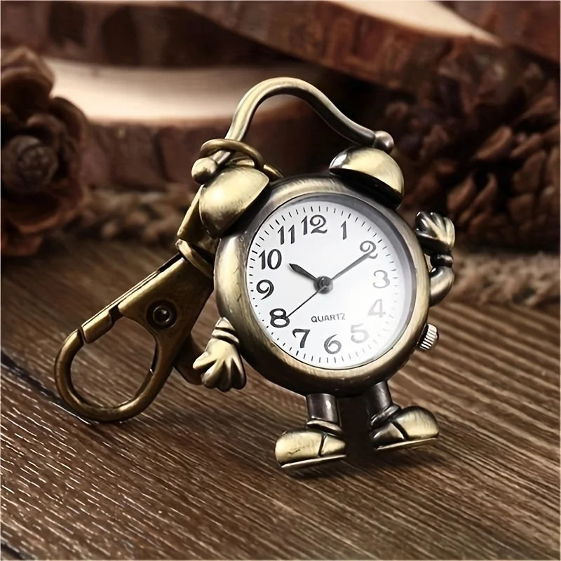 Vintage Pocket Watch Keychain | Bronze Key Quartz Pocket Watch | Mini Hanging Watch Alarm Clock Gift