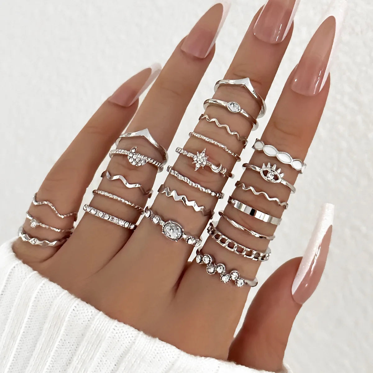 23 Fashion knuckle rings for ladies | Women Crystal Star Moon Eye Wave Gold Silver Color Rings