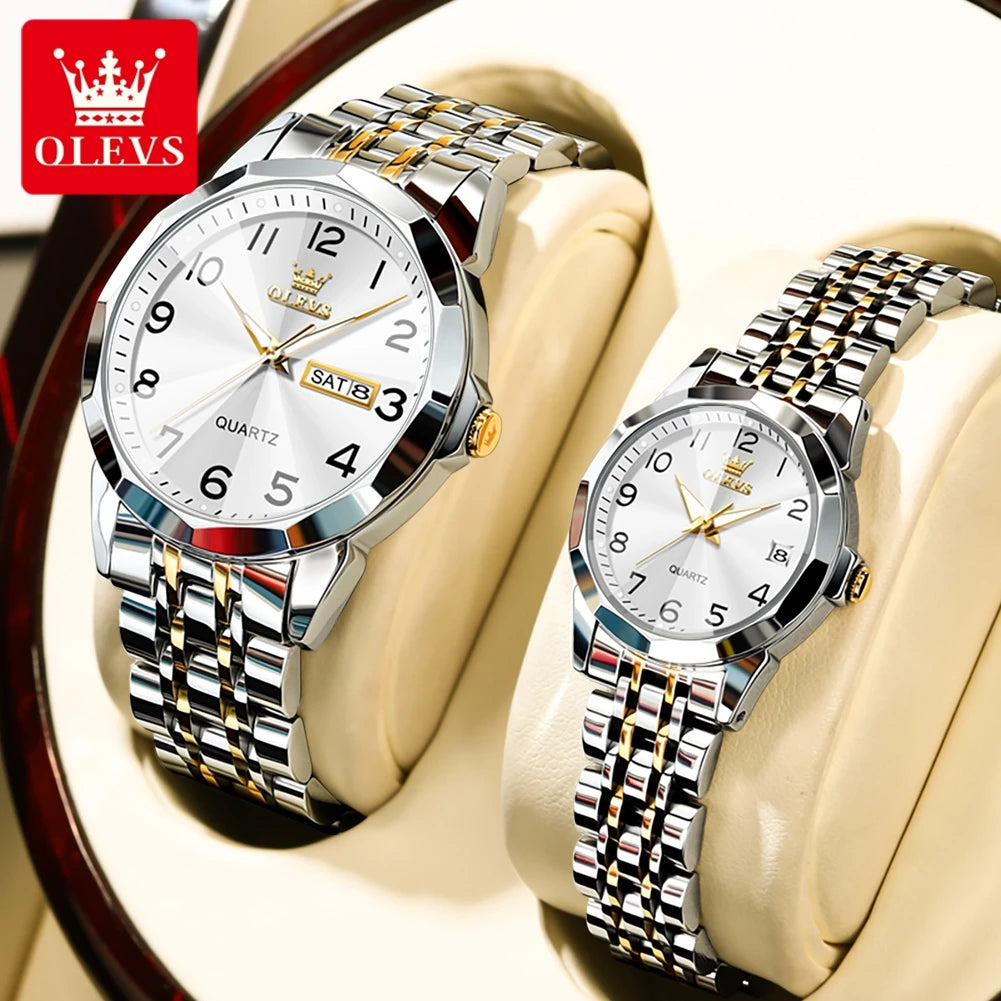 OLEVS 9970 quartz brand watches | Classic Rhombus Mirror Waterproof Digital Couple Watch