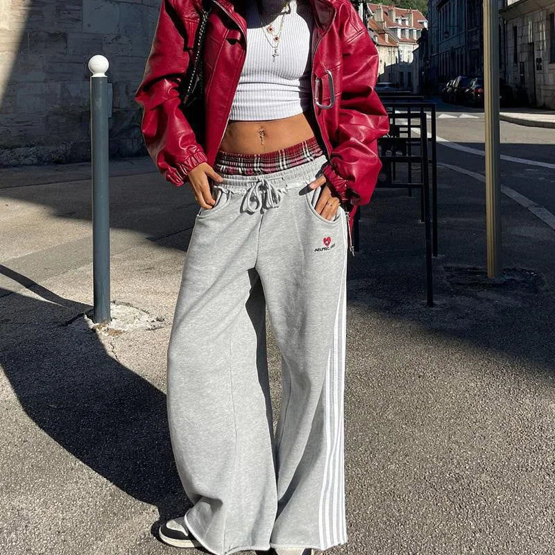 Sweatpants Vintage | Y2K pants vintage Harajuku double Embroidered waist Sweatpants