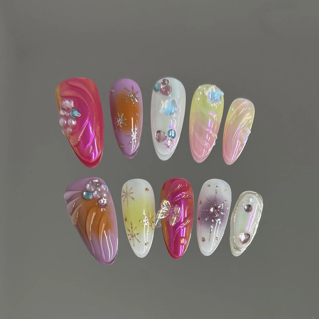 10pcs Handmade Aura Nails for Summer Spice