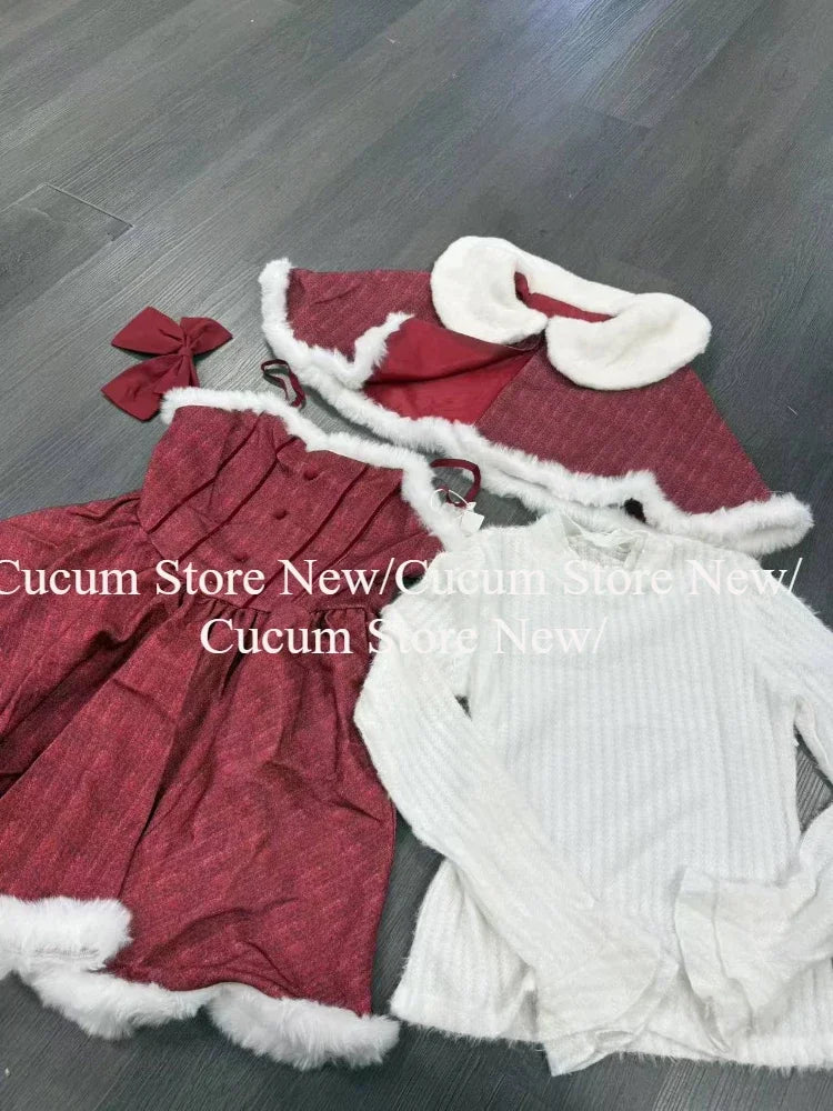 Classic Christmas Suit | Christmas Red Vintage Suits Women Casual Cloak Coast + Sleeveless Mini Dress