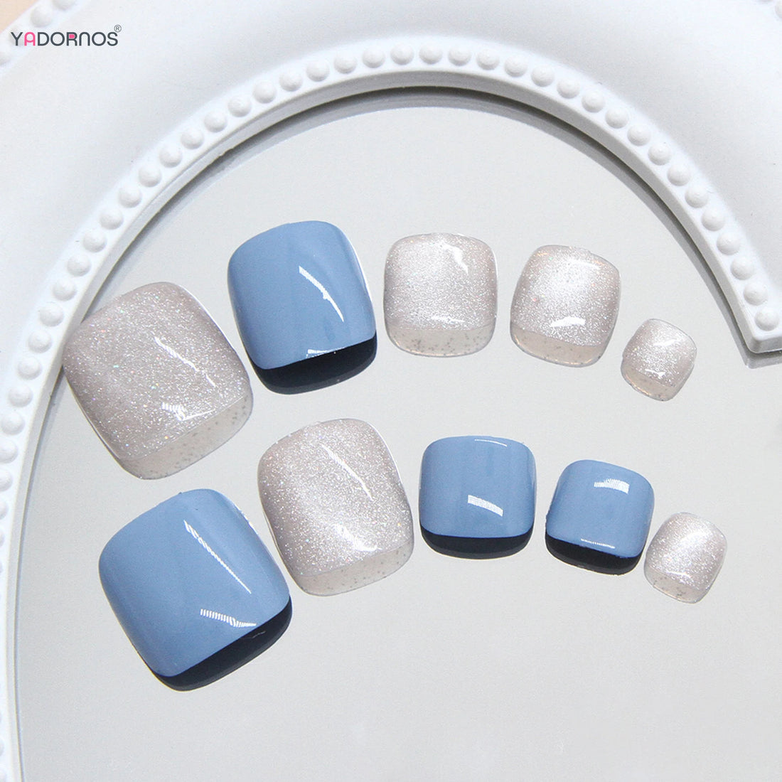 24 Gel Toe Nail Colors | Summer Blue Fake Toenails Glossy Sequins Designs | False Nails Art