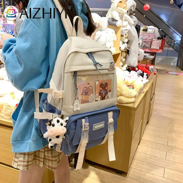 Women's Designer Backpacks | Contrast Color Design Canvas Bag for Daily Leisure