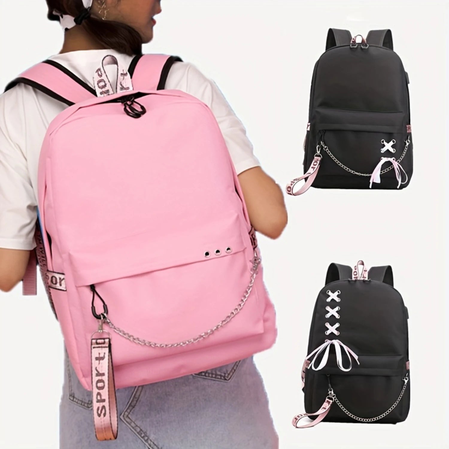 Large Size School Bags | Bags For Middle School Students With Chain And Ribbon Detail