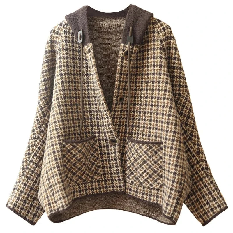 2025 New Womens Woolen Coats Autumn Winter  Hooded Female Short Wool Jackets Retro Leisure Lady Loose Outerwear