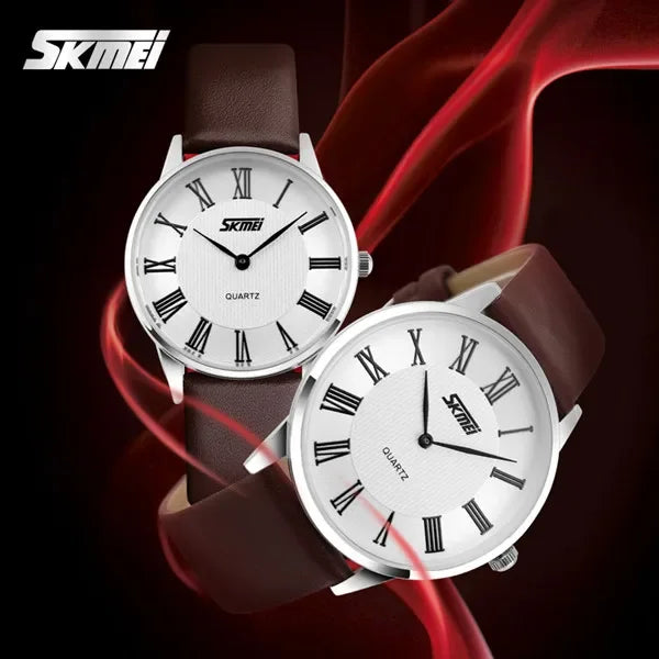 SKMEI 9092 Leather Strap Brand Lovers Quartz Watch | Waterproof Wristwatches Casual