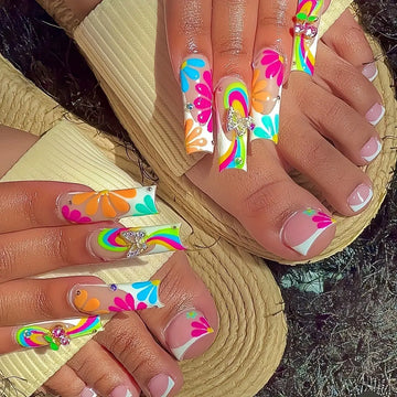 48pcs Sweet September Nails Ideas | Beach Wearable French False Toenails Reusable Fake Nail Tips