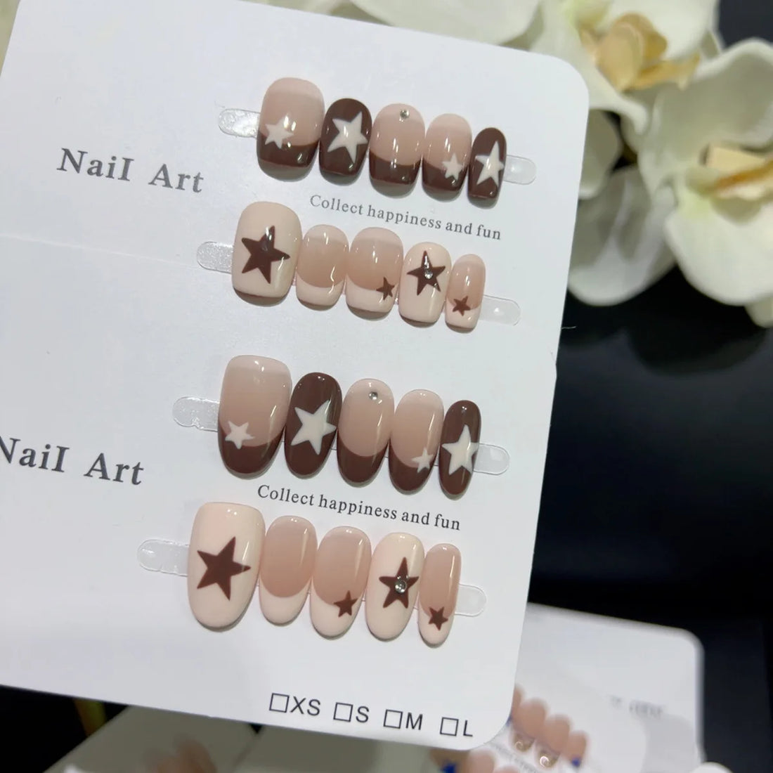 10 Easy French Tip Nails | Coffee Color Star Design Y2K Fake Nail Wearable Nail Art Tips