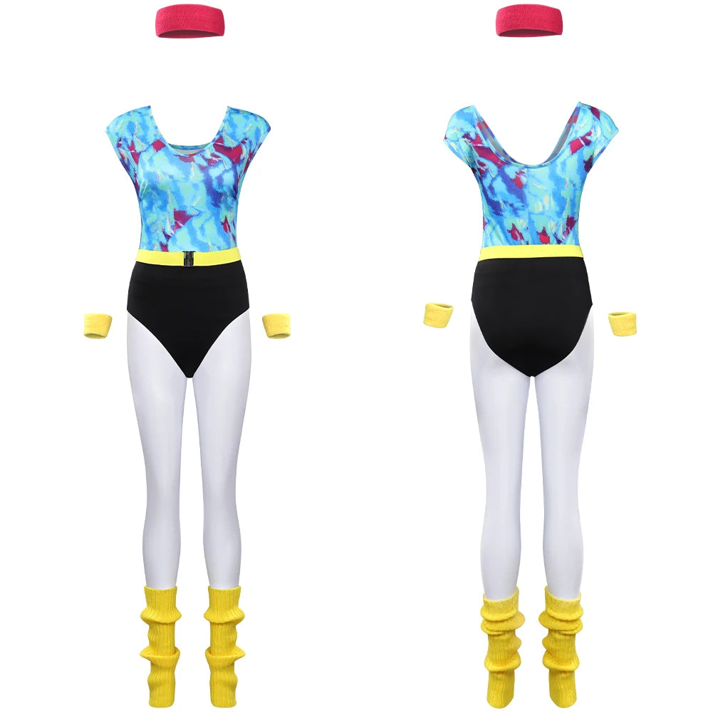 6Pcs 80s disco outfit ideas | Women Jumpsuit Headband Sportwear Outfits