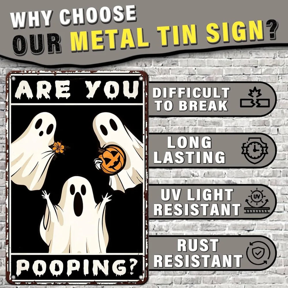 Ghost Metal Tin Sign - Halloween Wall Decor Ideas | Rustic Bathroom Art