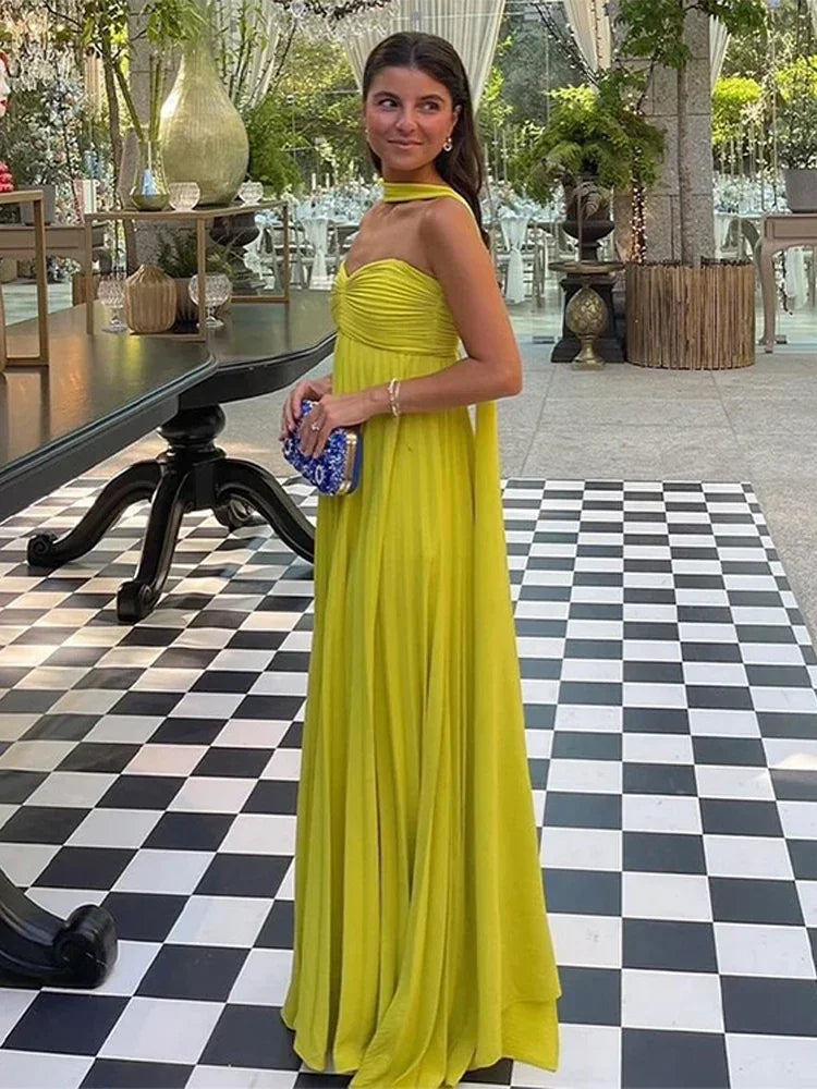 Strapless Maxi Dress Formal | Women Elegant Sleeveless Backless Pleated Party Dresses