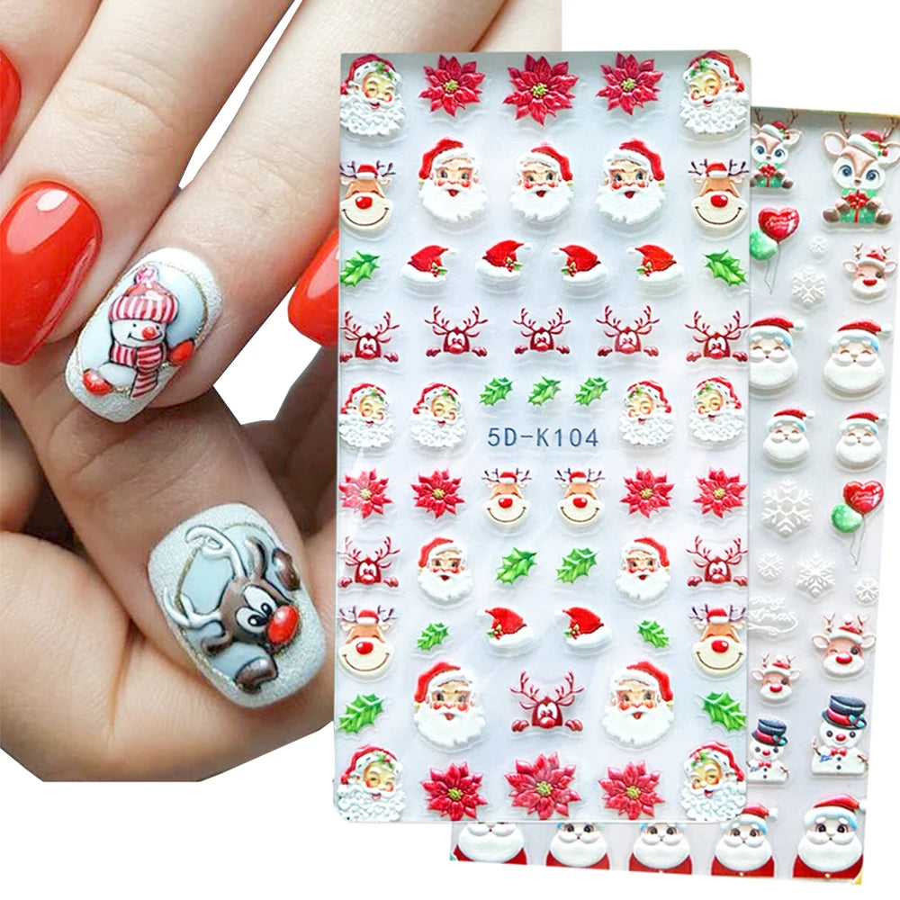 30 3d Christmas Nail Art | Santa Claus Decals New Year Nails Decor | Stickers For DIY Manicure