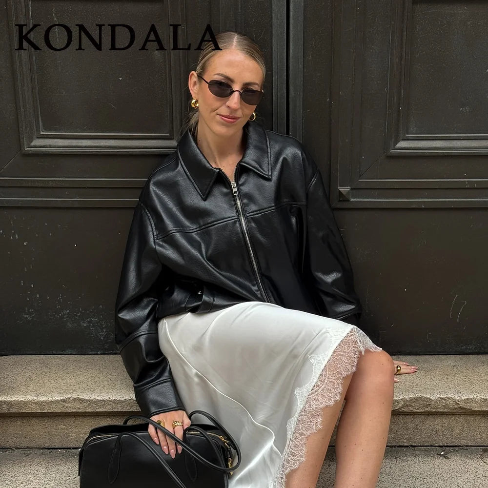 Business Leather Jacket | Chic Vintage Spliced Zipper Christmas Ladies Jackets