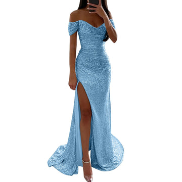 Women Off The Shoulder Dress With Sleeves Formal Prom Dress