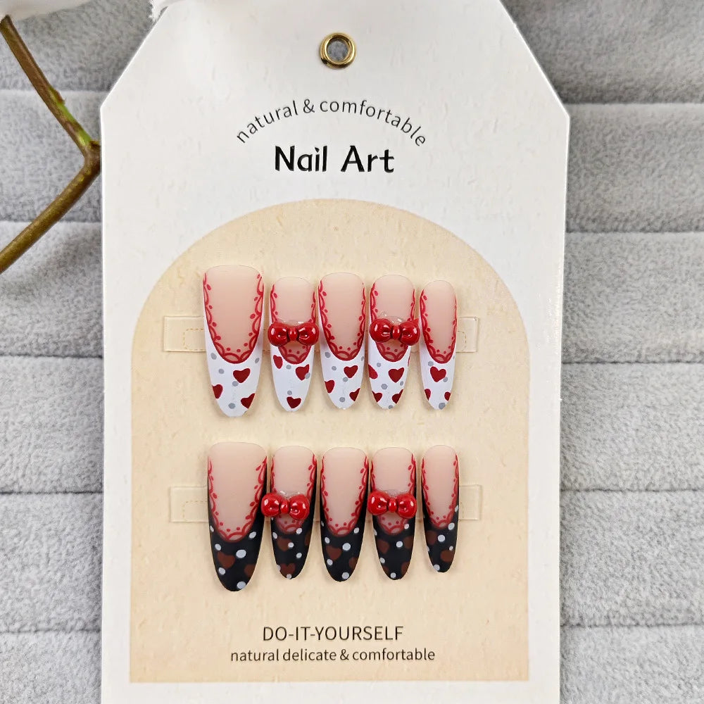 10 Red And Pink Valentines Day Nails | French Fake Nails Love Valentine's Day Gift for Girl False Nails Patches