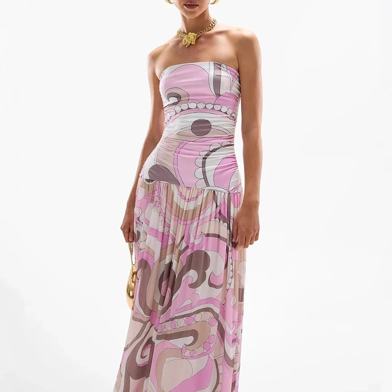 Chic Summer Pattern Dress with Hollow Details and Pleats