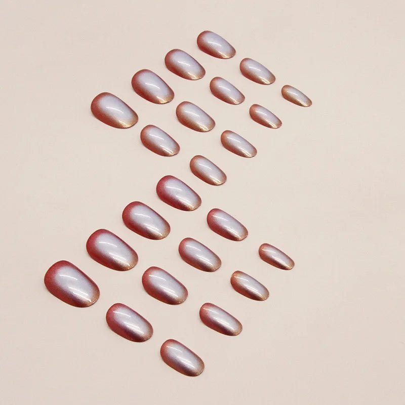 24 Aura Oval Nails | Press On Round Nail Tips | Fairy False Nails Decor