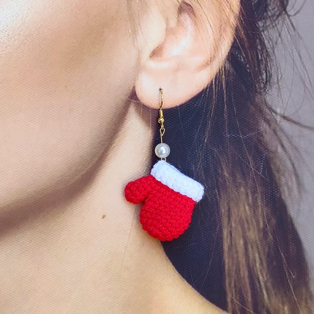 Christmas Gloves Earrings | Crochet Hook Handmade Festive Xmas Gift for Women
