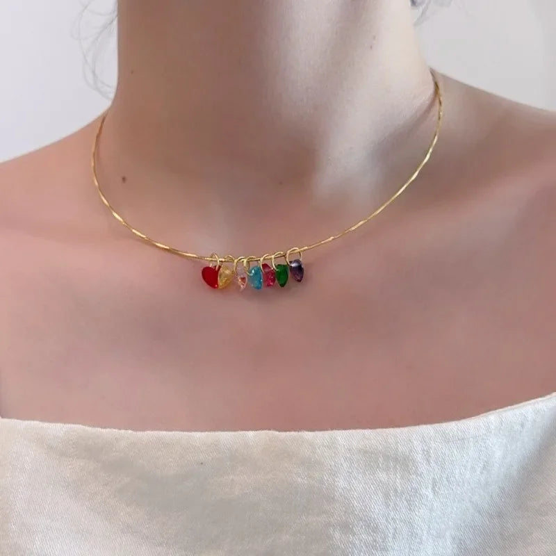 Unique Design Candy Color Rhinestone | Love Heart Pendant Necklaces for Women |  14K Real Gold Plated