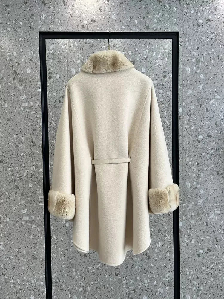 Short Overcoat For Ladies | Cashmere lace-up short cape women's autumn and winter coat