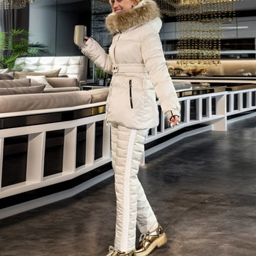 Women Puffer Jacket – Warm Waterproof Belted Parka with 90% White Duck Down