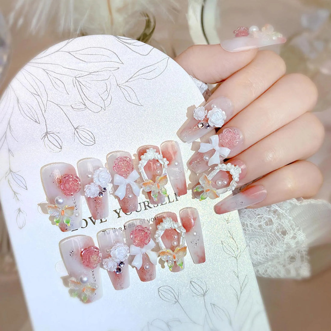24 Pcs Butterfly Summer Nails | Comfort DIY Unique Fake Nails for Dating